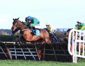 Champ Kiely winning the Grade 1 Lawlor's of Naas Novice Hurdle